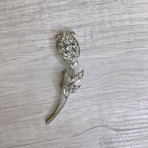 Diamond & Silver Rose Brooch